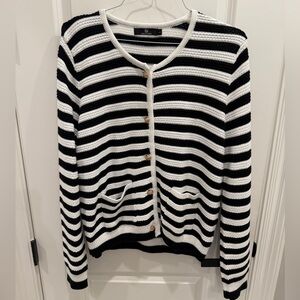 Classic Black and White Striped Cardigan